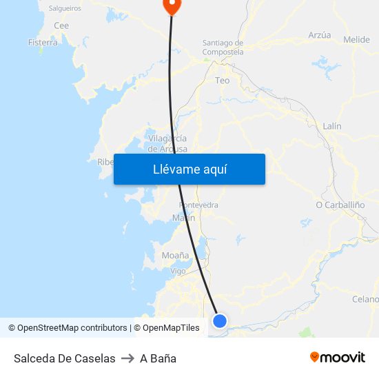 Salceda De Caselas to A Baña map