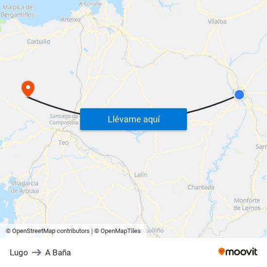 Lugo to A Baña map