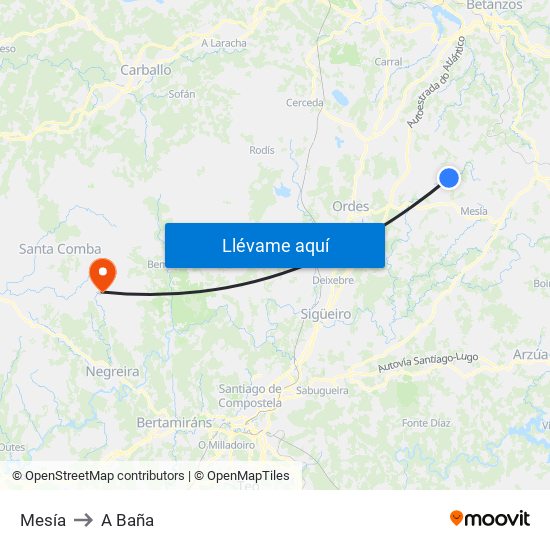 Mesía to A Baña map