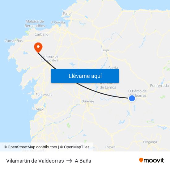 Vilamartín de Valdeorras to A Baña map
