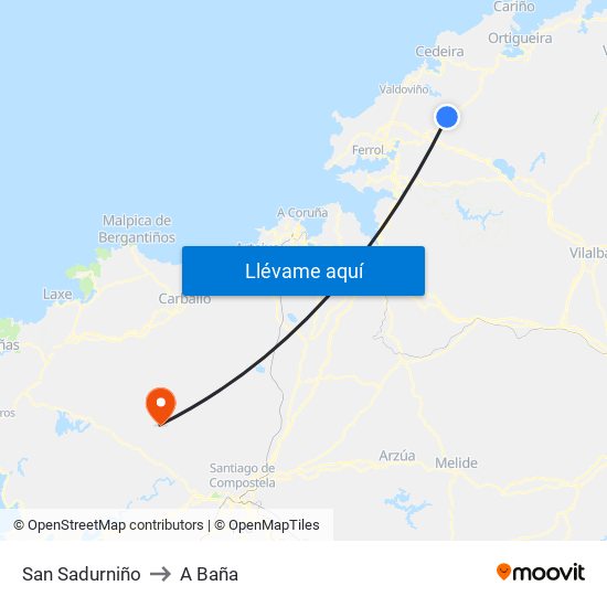 San Sadurniño to A Baña map