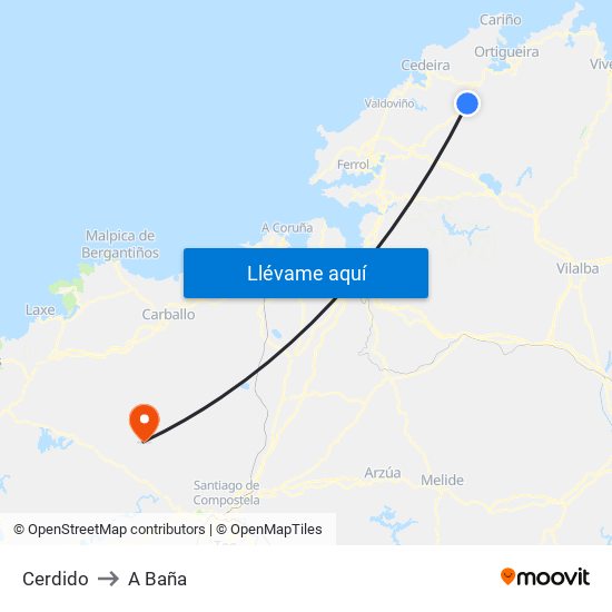 Cerdido to A Baña map