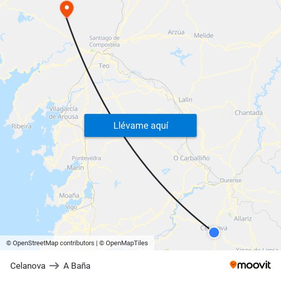 Celanova to A Baña map