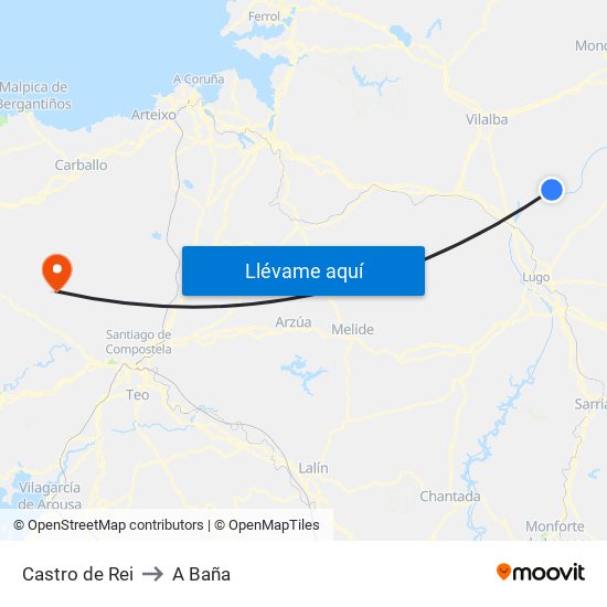Castro de Rei to A Baña map