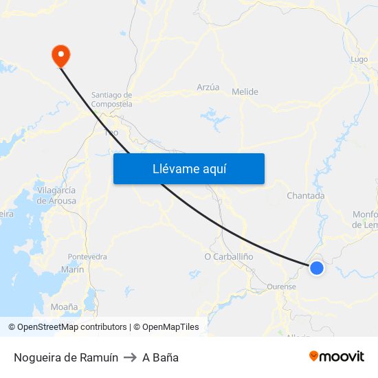 Nogueira de Ramuín to A Baña map