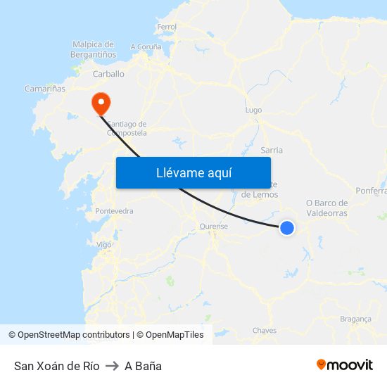 San Xoán de Río to A Baña map