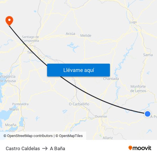 Castro Caldelas to A Baña map