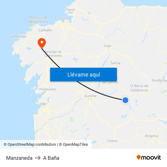 Manzaneda to A Baña map