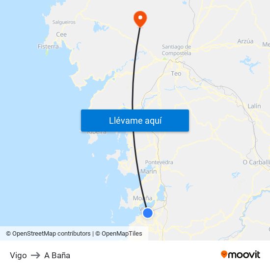 Vigo to A Baña map