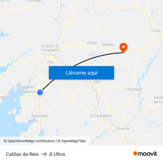 Caldas de Reis to A Ulloa map