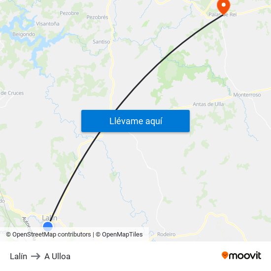 Lalín to A Ulloa map