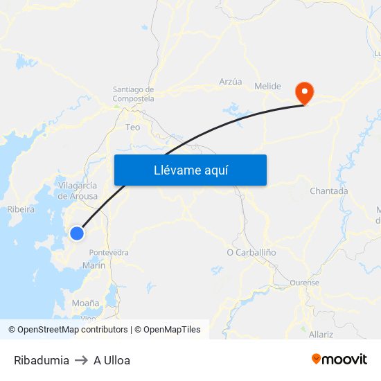 Ribadumia to A Ulloa map