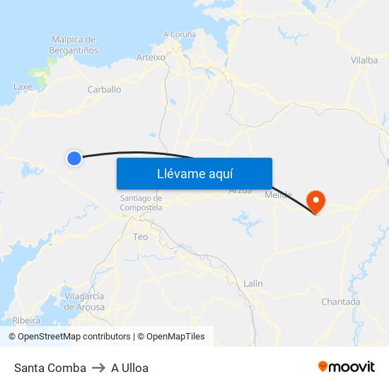 Santa Comba to A Ulloa map