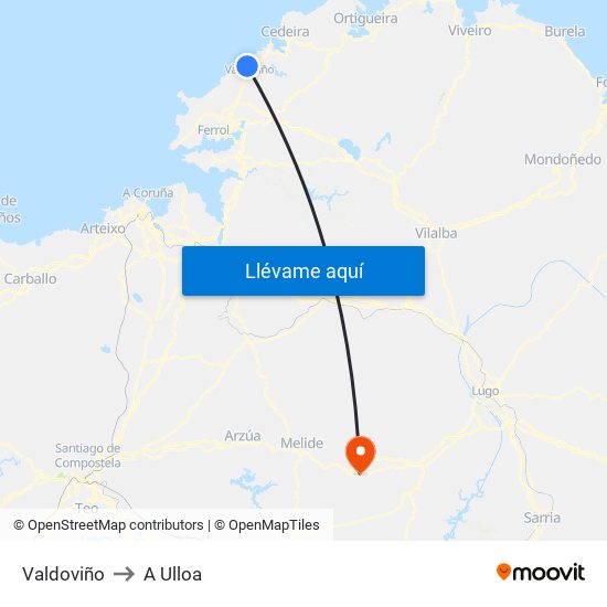 Valdoviño to A Ulloa map