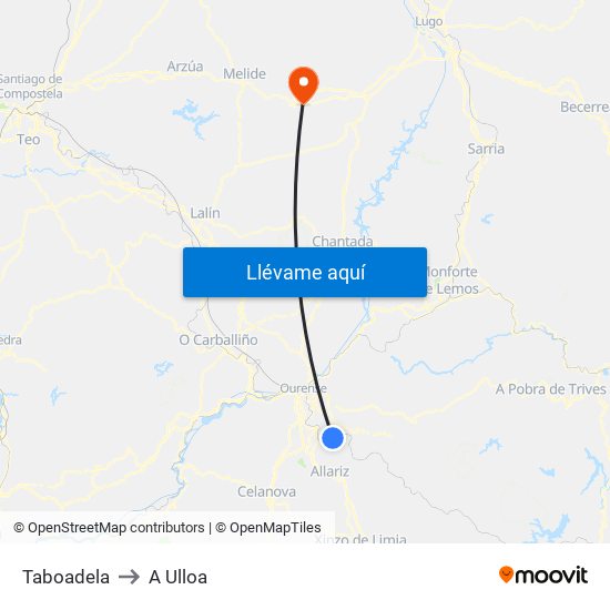 Taboadela to A Ulloa map