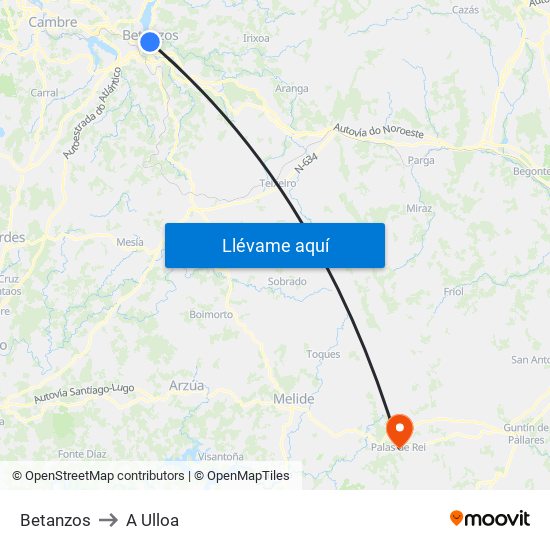 Betanzos to A Ulloa map