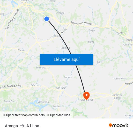 Aranga to A Ulloa map