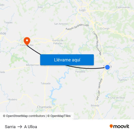 Sarria to A Ulloa map