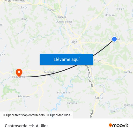 Castroverde to A Ulloa map