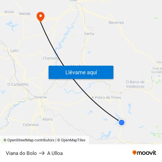 Viana do Bolo to A Ulloa map