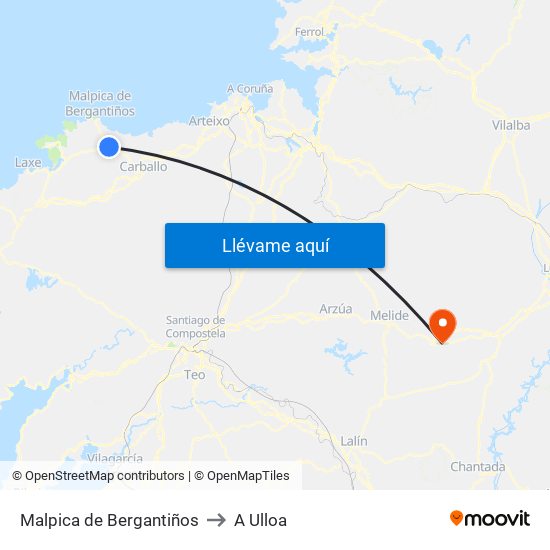 Malpica de Bergantiños to A Ulloa map