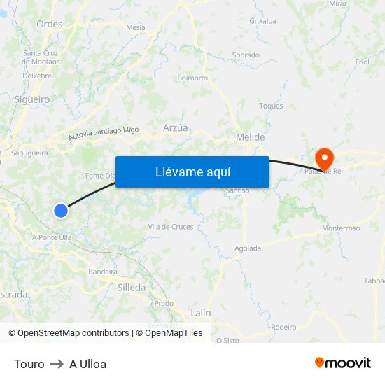 Touro to A Ulloa map