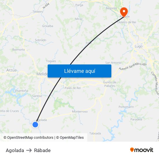 Agolada to Rábade map