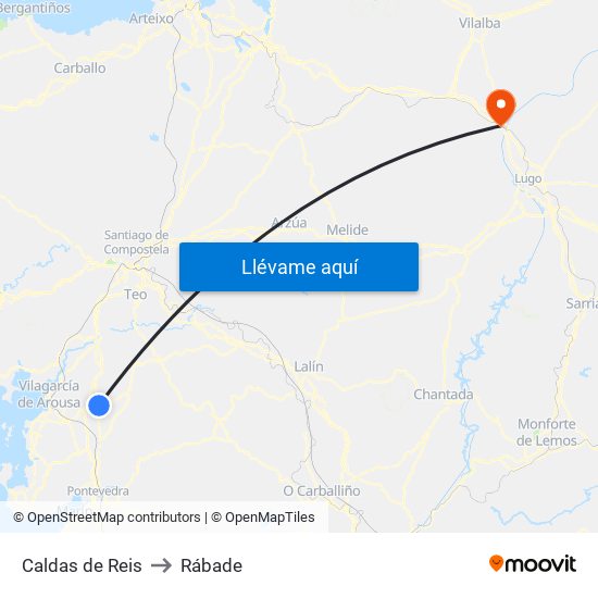Caldas de Reis to Rábade map