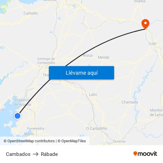 Cambados to Rábade map