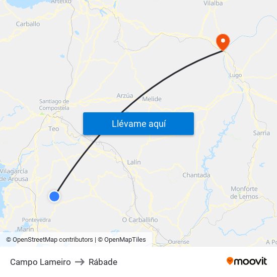 Campo Lameiro to Rábade map