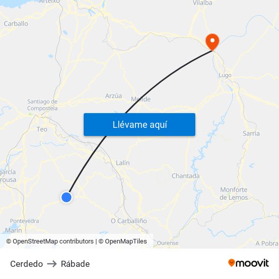 Cerdedo to Rábade map