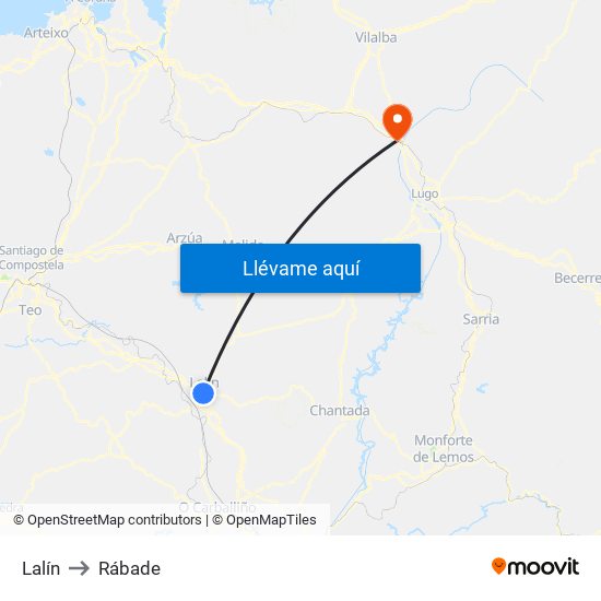 Lalín to Rábade map