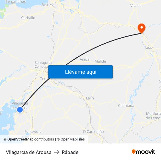 Vilagarcía de Arousa to Rábade map