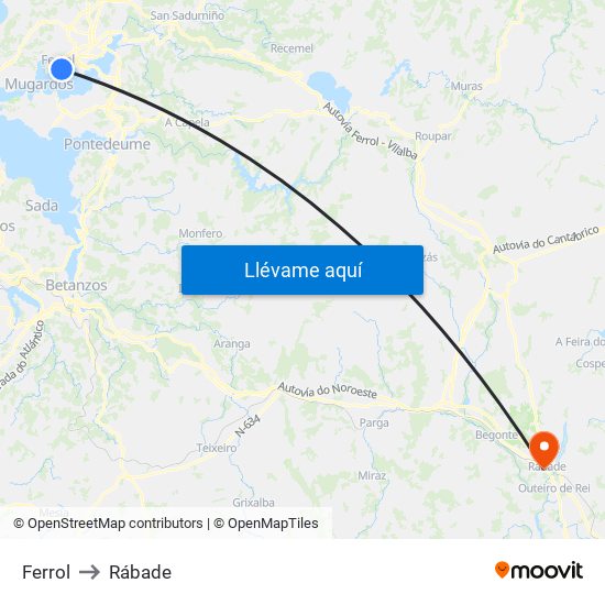 Ferrol to Rábade map