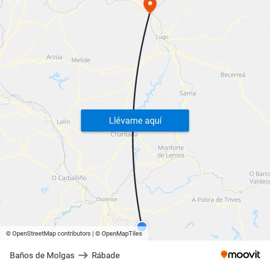 Baños de Molgas to Rábade map
