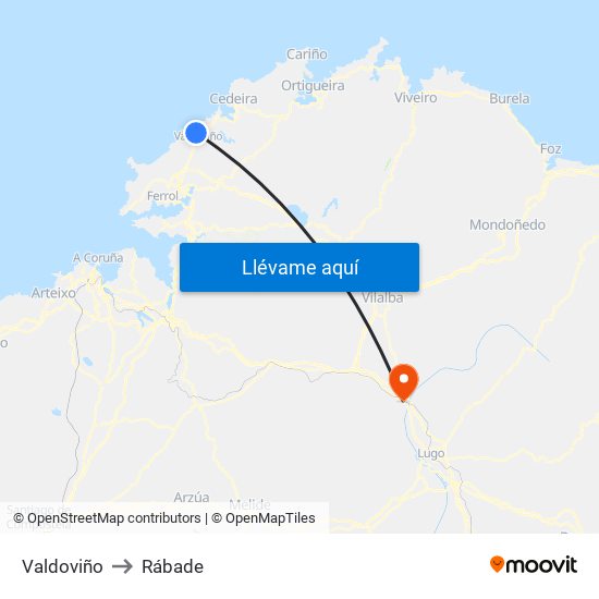 Valdoviño to Rábade map