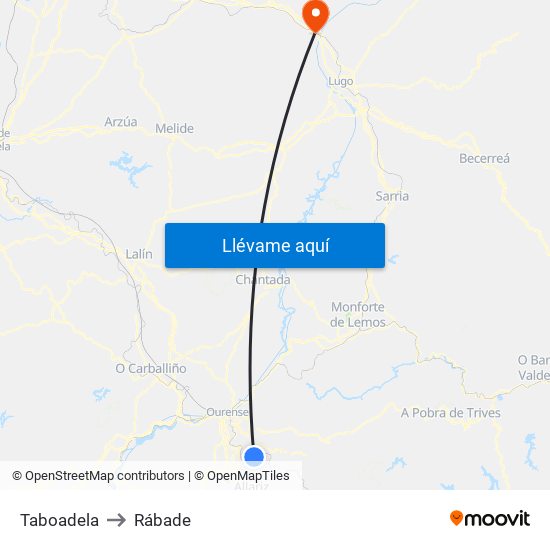 Taboadela to Rábade map