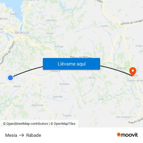 Mesía to Rábade map