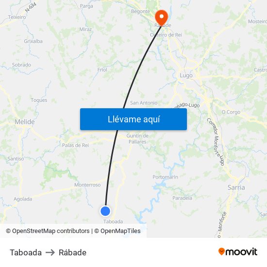 Taboada to Rábade map
