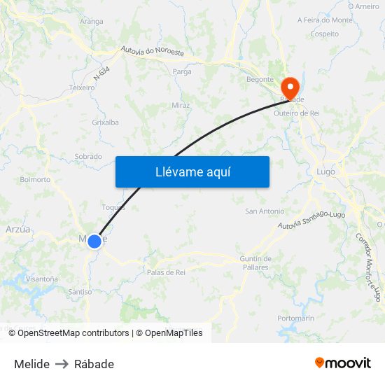 Melide to Rábade map