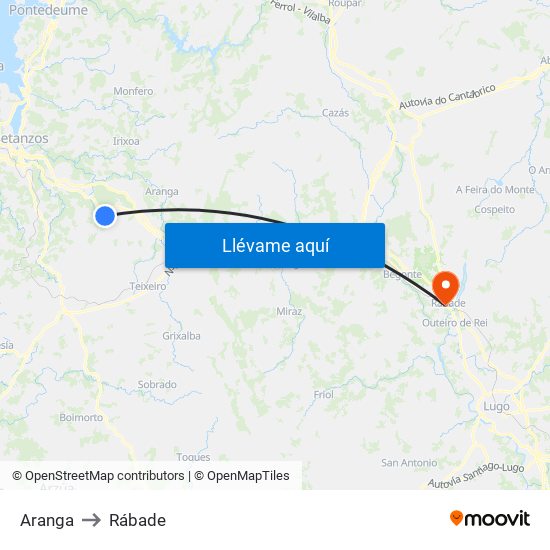 Aranga to Rábade map