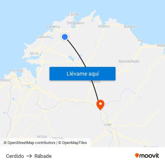 Cerdido to Rábade map