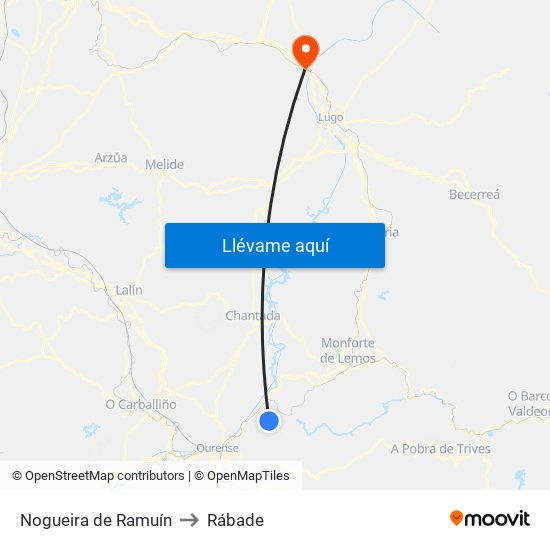 Nogueira de Ramuín to Rábade map