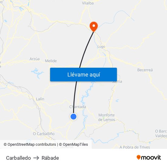 Carballedo to Rábade map