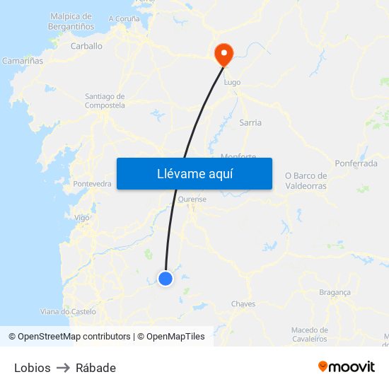 Lobios to Rábade map