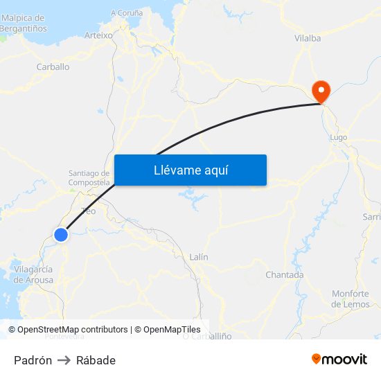 Padrón to Rábade map