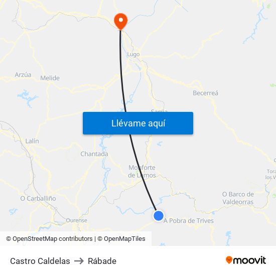 Castro Caldelas to Rábade map