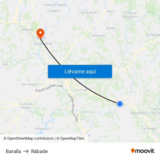 Baralla to Rábade map