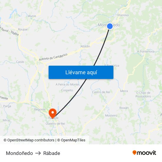 Mondoñedo to Rábade map