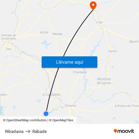 Ribadavia to Rábade map